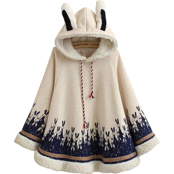 YM YOUMU Lady Girls Cloak Cape Coat Winter Fleece Ear Hooded Baggy